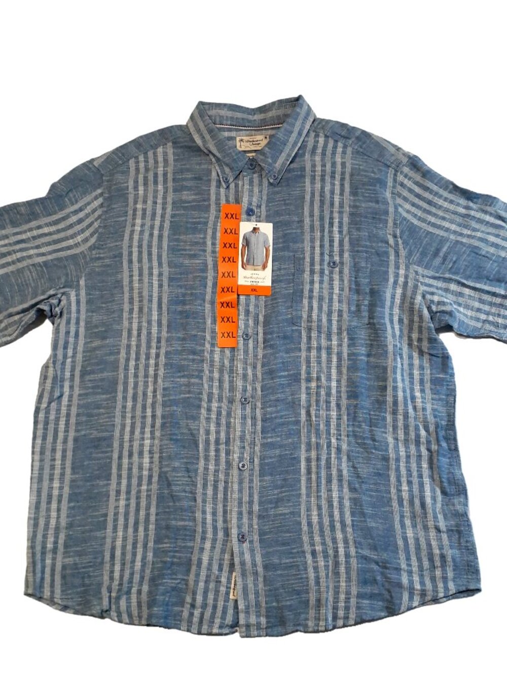 Weatherproof Vintage Shirt Mens XXL Blue Short Sleeve Washable Linen Woven NWT